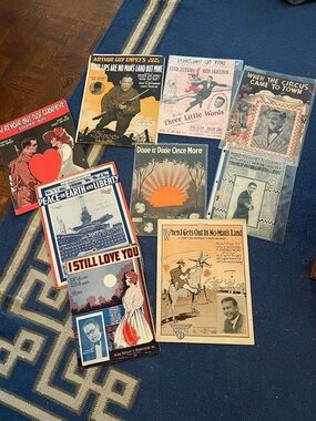 Vintage Sheet Music Wall Art - Blue & Multicolor Home Art